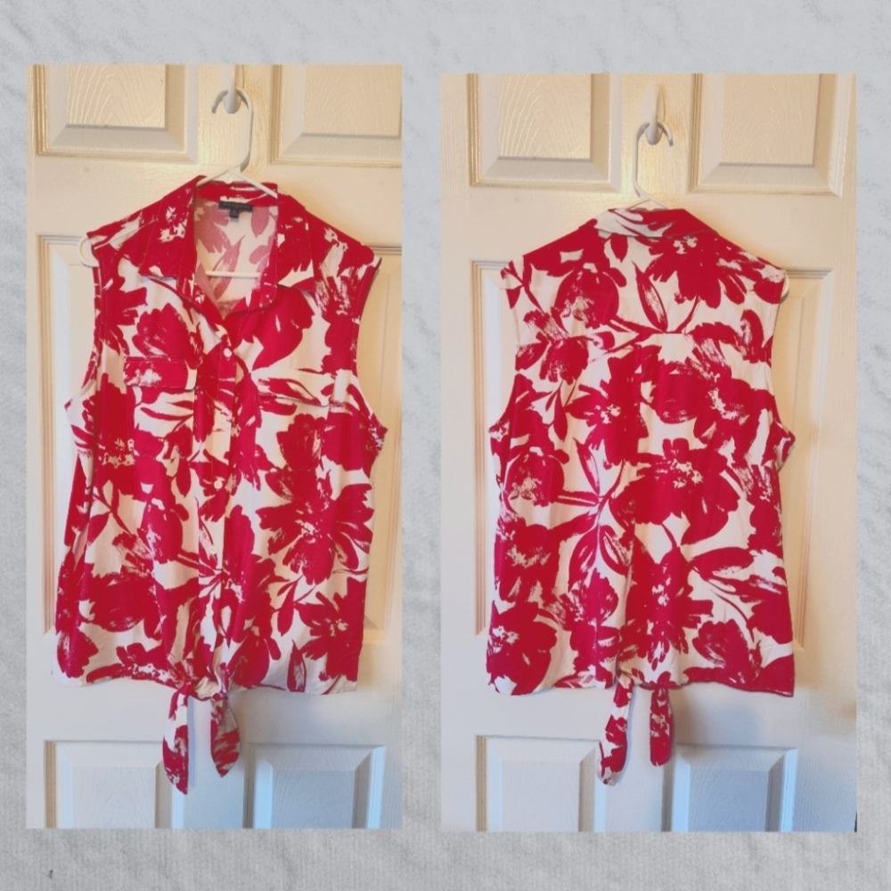 Pink Floral Tie-Front Blouse
